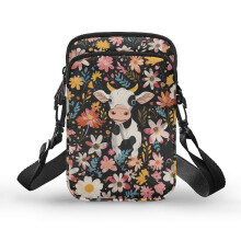 4.33x1.97x7.09 Sling Bag, Unisex with Trendy Cow Flowers Cute