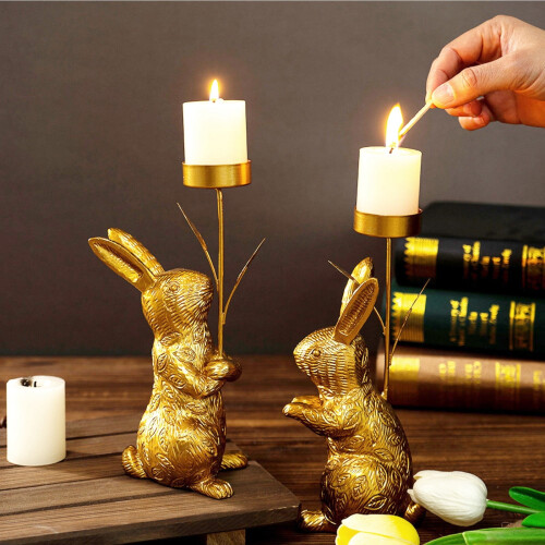 8-inch Iron Easter Candle Holder with Bunny Design (2 pcs)