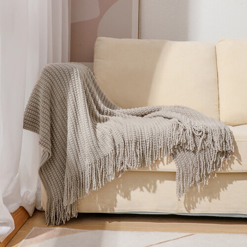 Knitted Throw Blanket with Fringe 50x68 inch