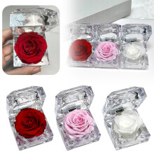 Preserved Flower Rose Box – Acrylic Jewelry Storage Gift Box for Valentine’s Day, Wedding, Party – White