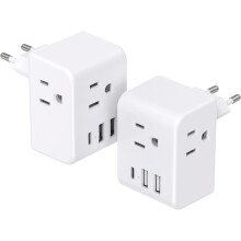 2-Pack EU Travel Plug Adapter with 3 Outlets & 3 USB Ports (1 USB-C), Compatible with Spain, Italy, France, Germany