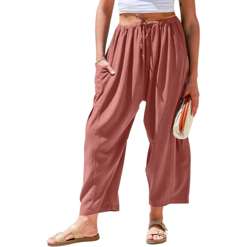 Women's Linen Wide Leg Pants Casual Loose Drawstring