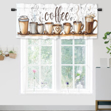 Coffee Theme Kitchen Curtain Valance Thermal Insulated