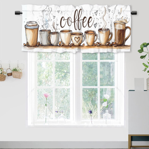 Coffee Theme Kitchen Curtain Valance Thermal Insulated
