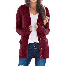 Women's Black Cardigan Sweater Oversized Crewneck Long