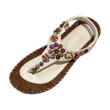 Women's Dressy Flat Sandals with Ankle Strap and Rhinestone
