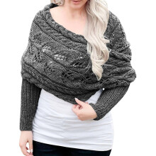 Women's Winter Solid Color Hollow Thickened Double-Sleeve Shawl Scarf – Casual Outdoor Fashion, Compatible with All Outfits