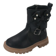 Girls' Mid-Calf Boots with Pearl Bow and Thick Sole