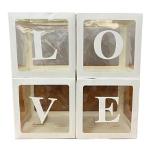 4 PCS 11.81" Transparent Balloon Boxes with Letters – Anti-Deformed Square Clear Box for Baby Shower, Wedding, Birthday Party Decor (Compatible with