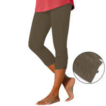 Women's Capri Leggings Khaki Elastic Knee-Length Yoga Pants
