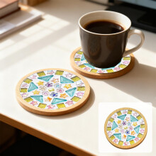 Wooden Cup Mats Mosaic Tile Set 12 pcs