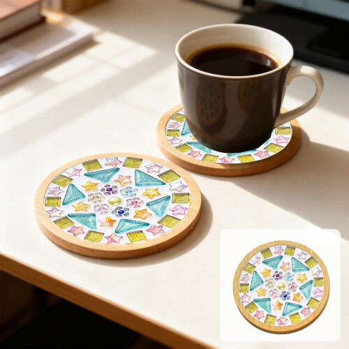 Wooden Cup Mats Mosaic Tile Set 12 pcs