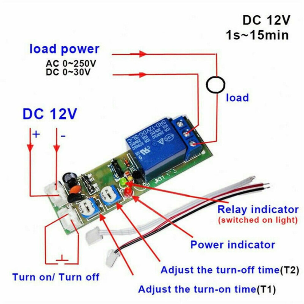 DC12V Adjustable Cycle Delay Timer Relay Module