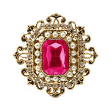 Retro Crystal Flower Brooch Rose Red 1 piece