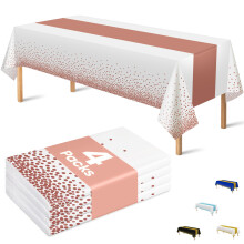 Disposable Plastic Table Cloths Rose Gold White 4-Pack