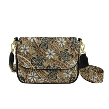 Polynesian Turtle Floral Print Shoulder Bag for Women Casual Crossbody Travel Purse Trendy Satchel with Adjustable Wide Strap for Travel Shopping