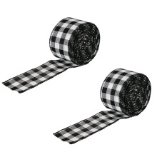 2 Rolls Christmas Buffalo Plaid Ribbon, Wired Edge Burlap Gingham, 2" x 2m, for DIY Craft, Wreath & Tree Decor