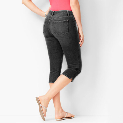 Jeans Capri Ardchoim Stróctha Caolfheistithe Dubha XS do Mhná