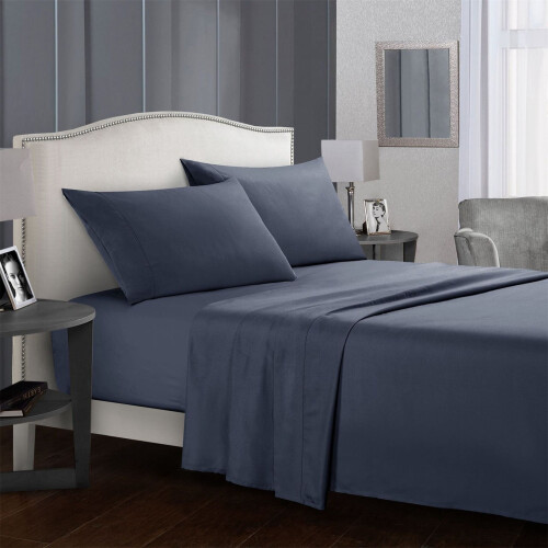 Bedding Set Dark Blue KING 4-Piece Polyester 1