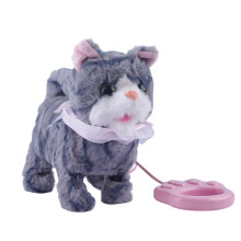 Plush Interactive Cat Toy with Leash, Meows & Wags Tail – Easter/Birthday Gift for Kids, B-18177.5cm