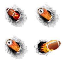3D Football and Rugby Wall Decals for Boys 4PCS