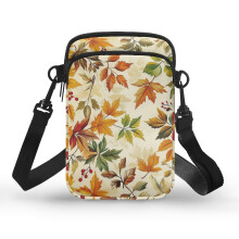 Adjustable Crossbody Bag 4.33x1.97x7.09 Inch Double Deck Adults for Daily Commute or Casual Outings 2 Zippers, Autumn Foliage with Berries