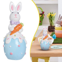 Easter Bunny Figurines European Style Resin Rabbit Ornament with Decorative Easter Egg for Table Centerpiece and Indoor Decoration, 5.91 in, White