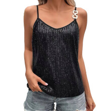Womens Tops Sequin Fringe Top Party Tank Tassel Trim Tops Las Disco Camisole Tops for Women