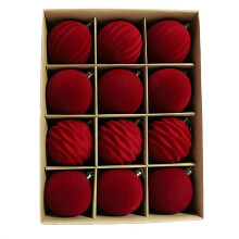 Ensemble de 12 décorations de Noël en velours floqué bordeaux, 2,36