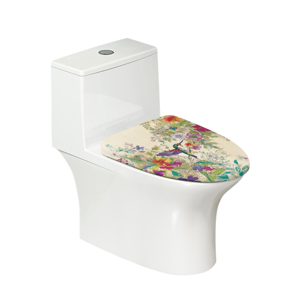 Hummingbird Floral Toilet Lid Cover Washable Stretch Fabric 962125714739