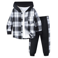 Boys Plaid Hoodie Sweatshirt and Pants Set Black 4 Years