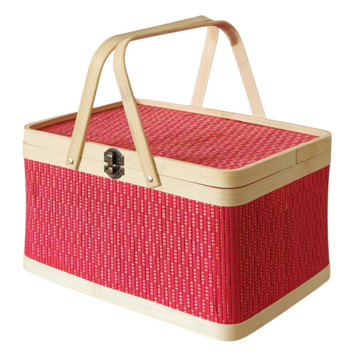 Woven Picnic Basket with Lid and Handle Natural