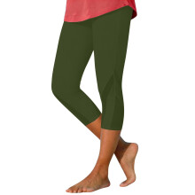 Women's Army Green Capri Leggings Mesh Design Knee-Length