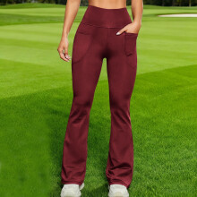 Women's High-Waisted Wine Flare Yoga Pants with Pockets 2XL