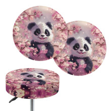 Panda Print Cherry Blossom Decorative Stool Covers, Round Padded Slipcovers (12"-14"), 2-Pack, Compatible with Circle Chairs