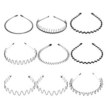 Metal Headbands Unisex Black Wavy Spring Hair Hoop 9 Pcs