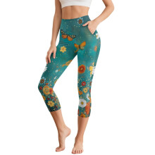 Butterfly Floral Printed Capri Leggings Athletic Yoga Pants High Waisted Workout Leggings for Sports Gym, XL
