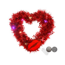 13" Heart-Shaped Valentine’s Wreath – Red Garland with Love Letter, Shiny Metallic Heart Decor for Door, Wall, Party, Wedding, Classroom (Light)