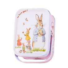 Easter candy jar metal tinplate with lid and handle