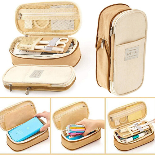 Canvas Pencil Case Large Capacity Zipper