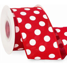 Polka Dot Wired Ribbon, 2-1/2 Inch x 10 Yard, Dots Burlap Ribbon for Craft, Wreath,Christmas Tree Decoration, Outdoor Decoration