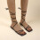 Women's PU leather strappy flat sandals square open toe 4