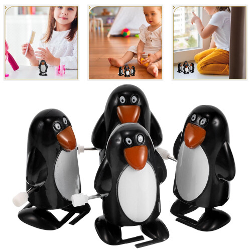 4 Pcs Clockwork Penguin Toys Walking Figure Winters Wind up