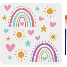 Rainbow Stencil Template Stars Sun Heart 11.8x11.8 in with