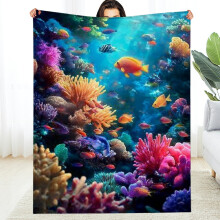 Tropical Fish Coral Reef Flannel Blanket 30x40in
