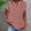 Women's Polyester V-Neck Short Sleeve Blouse Pink S 1