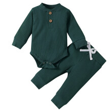 Conjunto de body y pantalón de pana con botones para bebé niño, color verde.