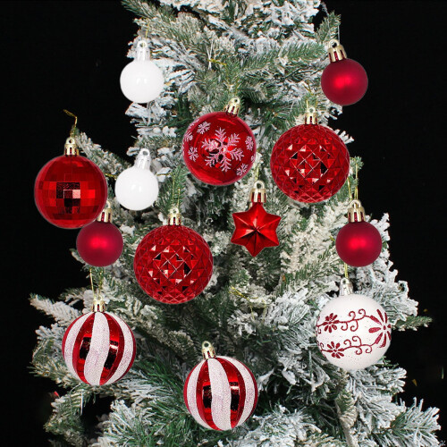Christmas Balls Red White Stripe Glitter 44 pcs 1