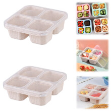Boîte à goûter Bento réutilisable à 4 compartiments, lot de 2, beige