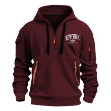 Men's Vintage Hoodie Sweatshirt with Pockets Quarter Zip